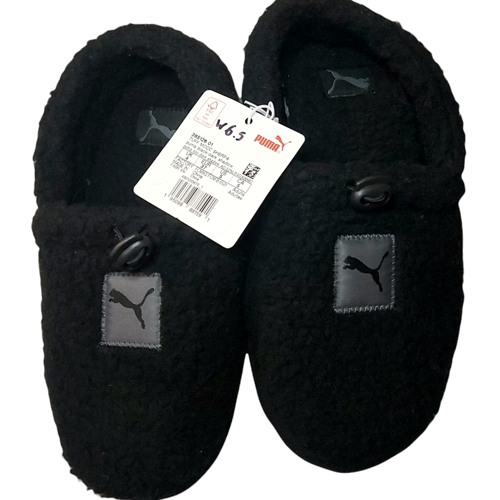 NWT Black Puma Sherpa Slippers sz 5